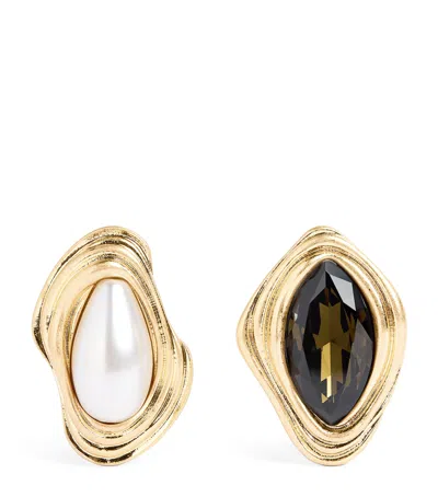 Weekend Max Mara Faux Pearl And Crystal Earrings In Yellow