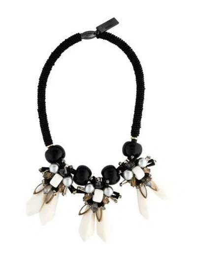 Pre-owned Weekend Max Mara Faux Pearl, Resin, And Crystal Beaded Collar Necklace, 18.5" In Black/white