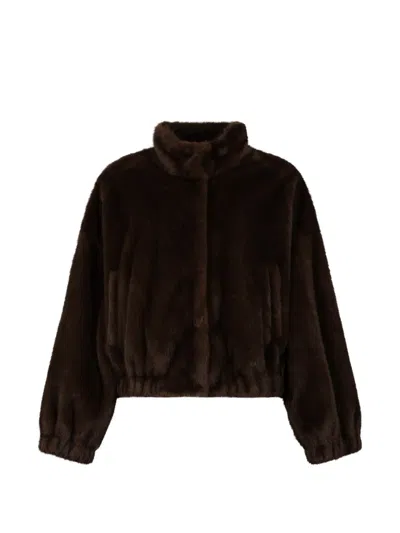 Weekend Max Mara Faux-fur Elasticated-trim Coat In Black