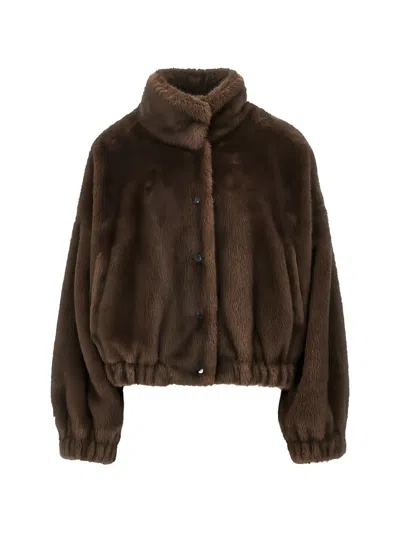 Weekend Max Mara Nemone Cropped Eco Fur High Collar Coat In Brown