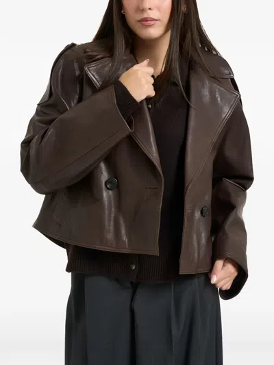 Weekend Max Mara Felino Double-breasted Leather Jacket In Brown