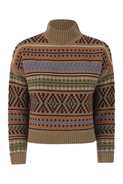 Weekend Max Mara Festoso - Jacquard Wool Jumper In Brown