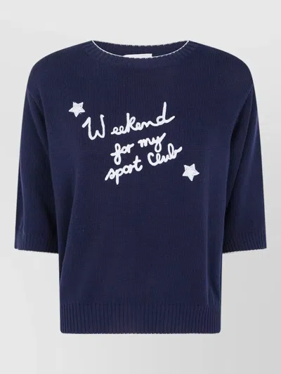 Weekend Max Mara Fiacre Crew Neck Sweater Embroidered Stars Text In Transparent