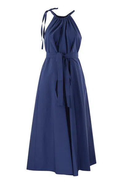 Weekend Max Mara Fidato Belted Cotton Poplin Long Dress In Blue,purple