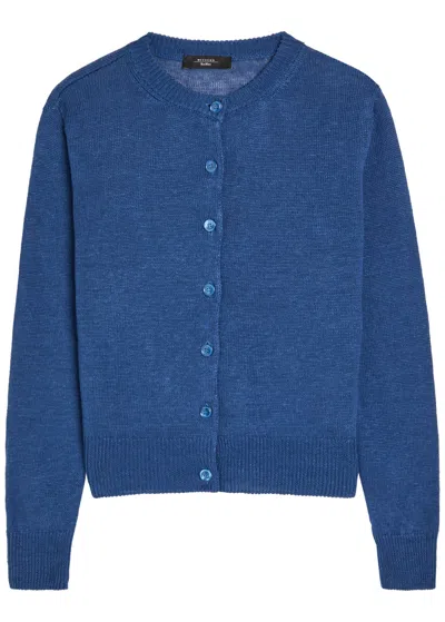 Weekend Max Mara Fine-knit Linen Cardigan In Blue