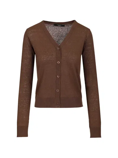 Weekend Max Mara Fine-knit V-neck Cardigan In Brown