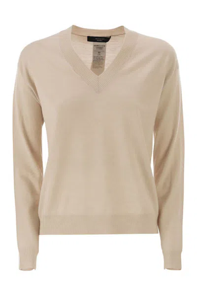 Weekend Max Mara Fiocchi - V-neck Jumper In Wool And Cashmere In Brown