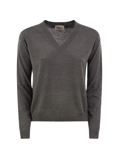 Weekend Max Mara Fiocchi Fine-knit V-neck Sweater In Gray