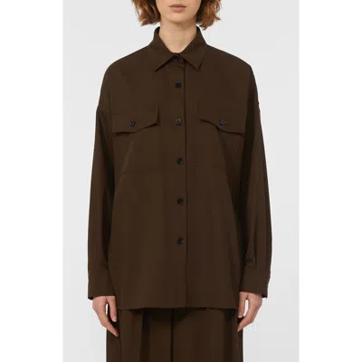 Weekend Max Mara Firmina Virgin Wool Button-up Shirt In Brown