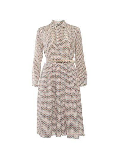 Pre-owned Weekend Max Mara Fish-print Belted Midi Dress In Neutral