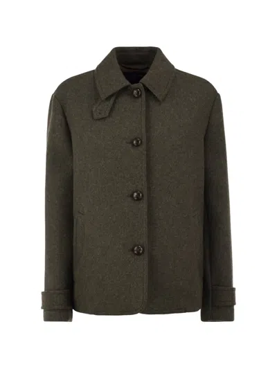 Weekend Max Mara Omens Effetto Loden Wool-blend Short Coat Sage Green Melange