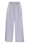 Weekend Max Mara Omens Fleur Striped Cotton-poplin Trousers Light Blue In Blue