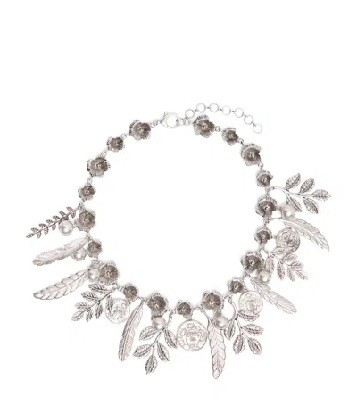 Weekend Max Mara Floral Charm Necklace In Silver