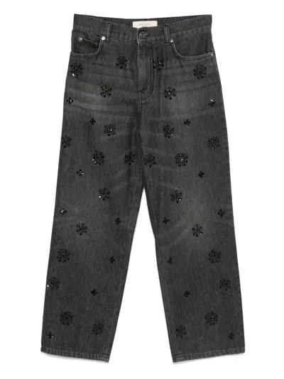 Weekend Max Mara Floral-embellished Jeans In Gray