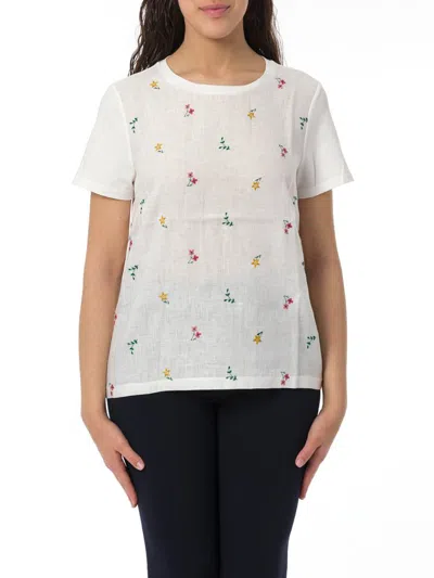 Weekend Max Mara Floral Embroidered Crewneck T In White