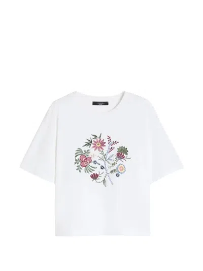 Weekend Max Mara Floral-embroidered T-shirt In White