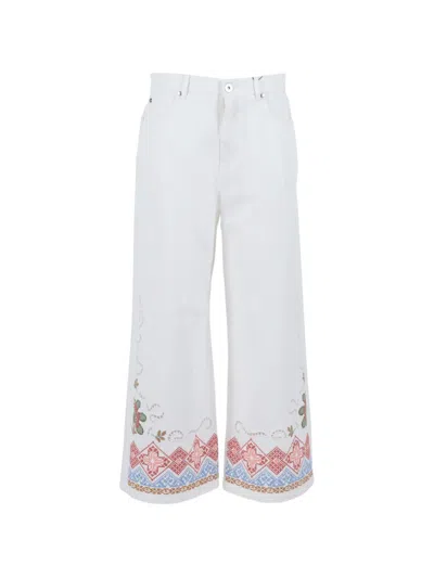 Weekend Max Mara Floral Embroidered Trousers In White