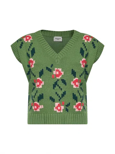 Weekend Max Mara Floral Intarsia-knit Tank Top In Green