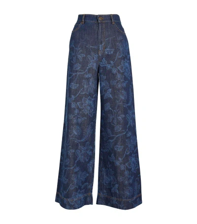 Weekend Max Mara Floral Omelia Wide-leg Jeans In Blue