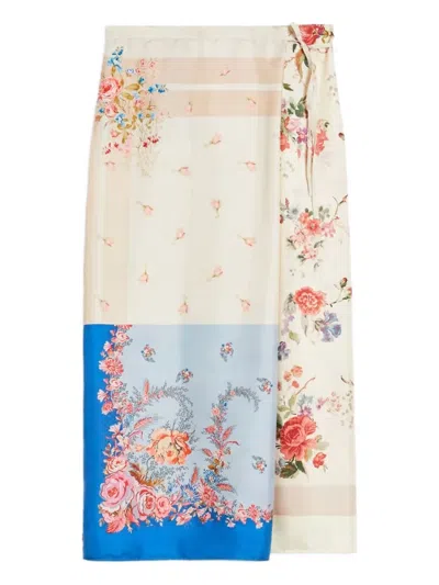 Weekend Max Mara Floral Patchwork Silk Scarf In Neutral