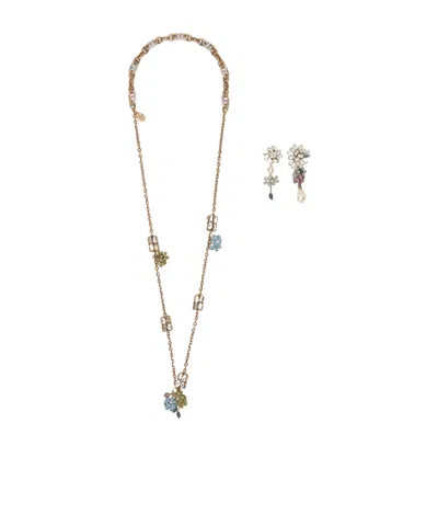 Weekend Max Mara Floral Pattern Necklace And Drop Earrings In Gold
