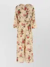 Weekend Max Mara Floral Pattern V-neckline Jumpsuit With Waist Tie