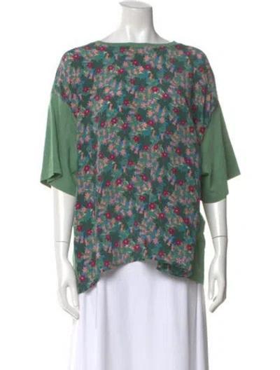 Pre-owned Weekend Max Mara Floral Print Bateau Neckline Top W/ Tags In Green