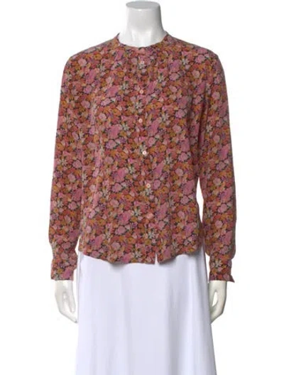 Pre-owned Weekend Max Mara Floral Print Crew Neck Blouse In Neutral
