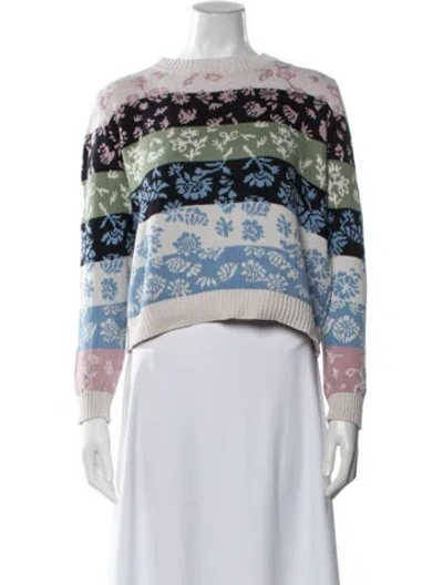 Pre-owned Weekend Max Mara Floral Print Crew Neck Sweater In Blue