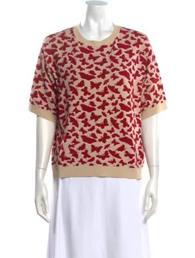 Pre-owned Weekend Max Mara Floral Print Crew Neck Sweater W/ Tags In Red