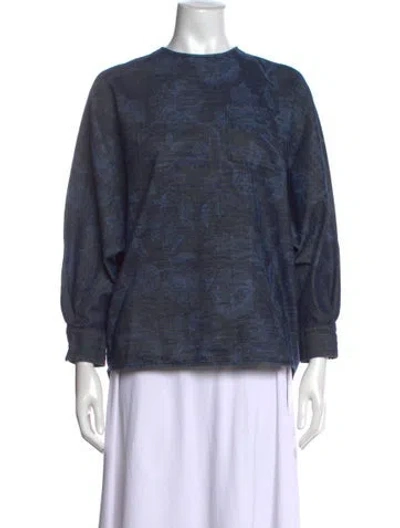 Pre-owned Weekend Max Mara Floral Print Crew Neck Top In Blue