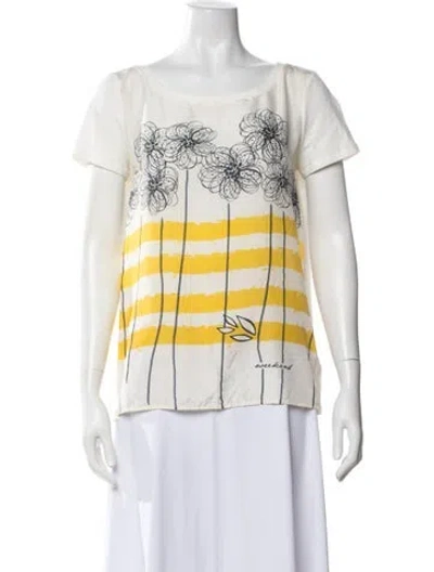 Pre-owned Weekend Max Mara Floral Print Crew Neck Top In Blue/white