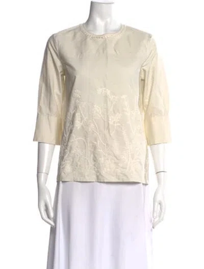 Pre-owned Weekend Max Mara Floral Print Crew Neck Top In Neutral
