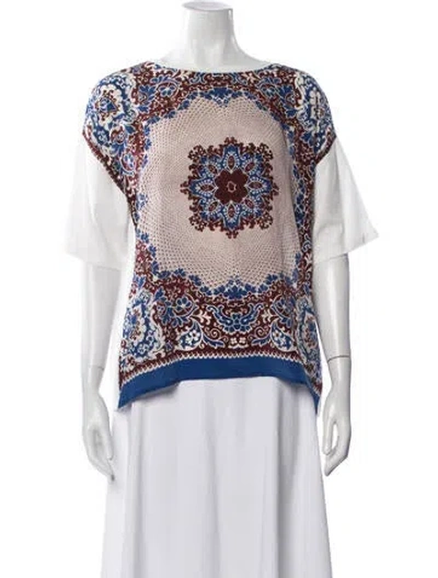 Pre-owned Weekend Max Mara Floral Print Crew Neck Top In White