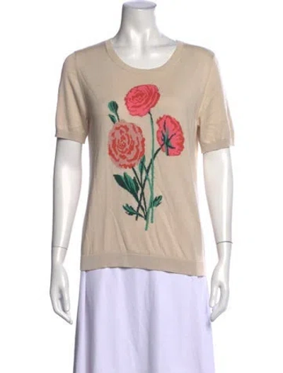 Pre-owned Weekend Max Mara Floral Print Crew Neck T-shirt In Neutral