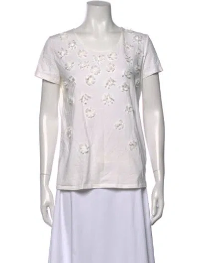 Pre-owned Weekend Max Mara Floral Print Crew Neck T-shirt In White