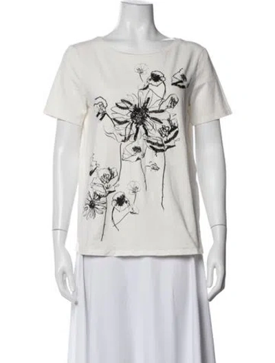 Pre-owned Weekend Max Mara Floral Print Crew Neck T-shirt In White