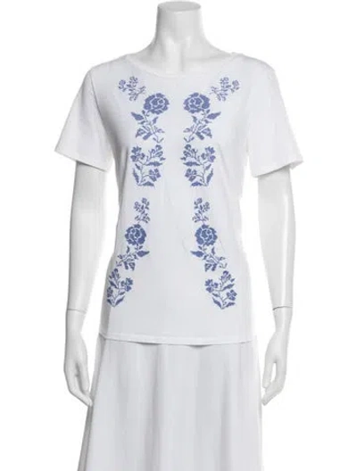 Pre-owned Weekend Max Mara Floral Print Crew Neck T-shirt In White