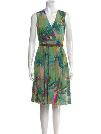Pre-owned Weekend Max Mara Floral Print Knee-length Dress In Green