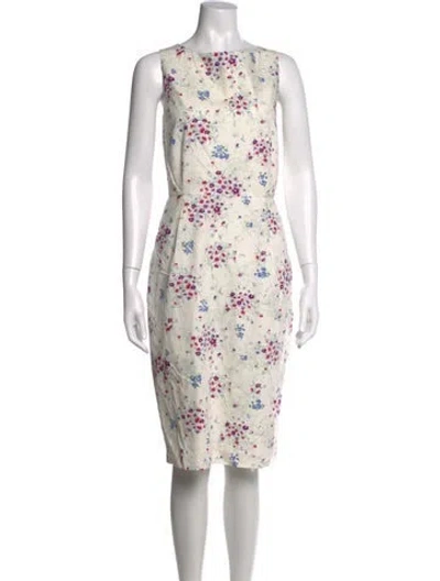 Pre-owned Weekend Max Mara Floral Print Knee-length Dress In White