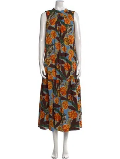 Pre-owned Weekend Max Mara Floral Print Long Dress In Blue