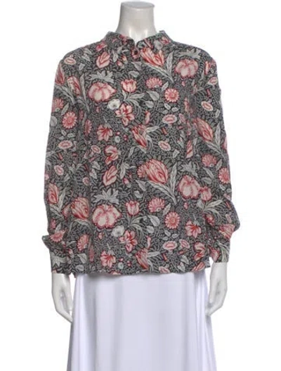 Pre-owned Weekend Max Mara Floral Print Long Sleeve Blouse In Black