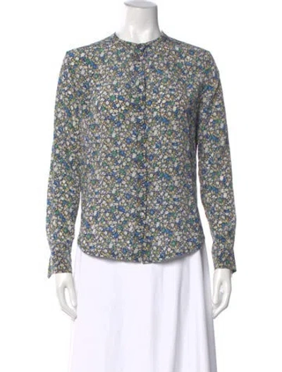 Pre-owned Weekend Max Mara Floral Print Long Sleeve Blouse In Blue