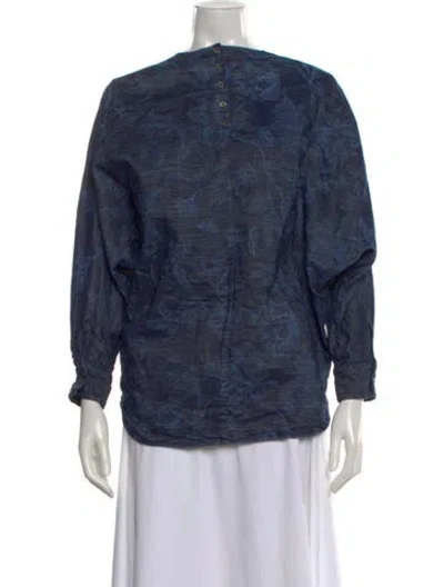 Pre-owned Weekend Max Mara Floral Print Long Sleeve Blouse In Blue