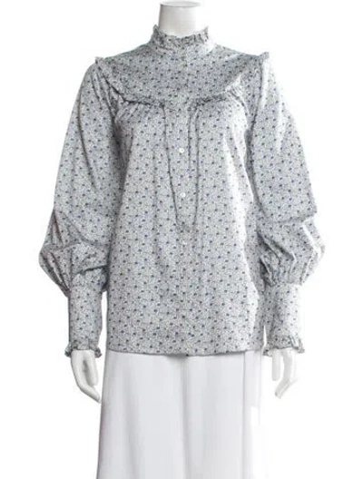 Pre-owned Weekend Max Mara Floral Print Long Sleeve Blouse In Blue