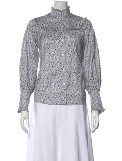 Pre-owned Weekend Max Mara Floral Print Long Sleeve Blouse In Blue