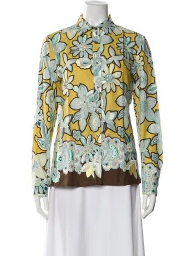 Pre-owned Weekend Max Mara Floral Print Long Sleeve Blouse In Green