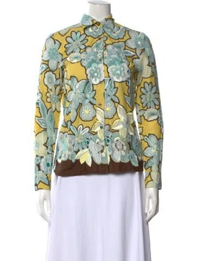 Pre-owned Weekend Max Mara Floral Print Long Sleeve Blouse In Green