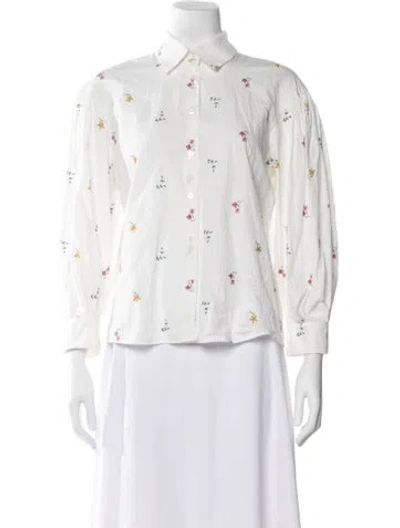 Pre-owned Weekend Max Mara Floral Print Long Sleeve Blouse In White
