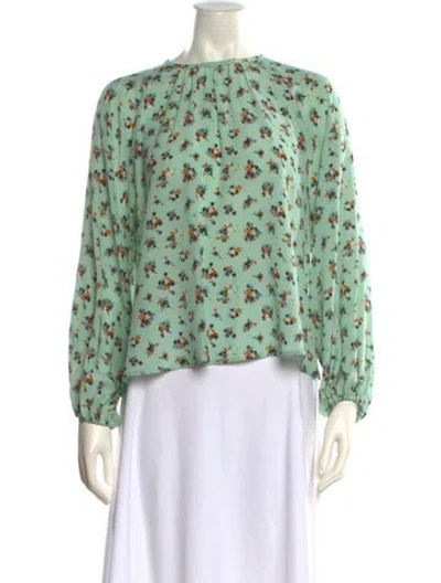 Pre-owned Weekend Max Mara Floral Print Mock Neck Blouse In Green